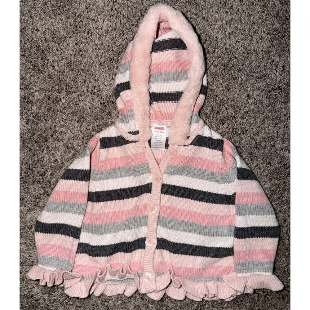 Gymboree Prima Ballerina Striped Cardigan Sweater Top w/Faux Fur Trim 18-24‎ Mon